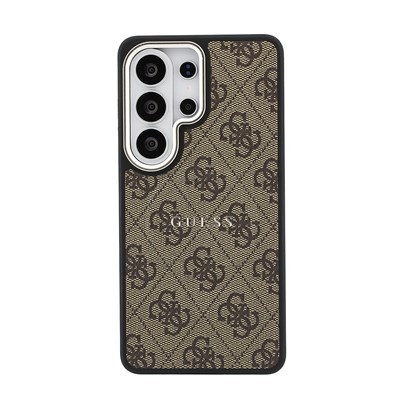 Galaxy S26 Ultra Kılıf Guess Orjinal Lisanslı M-safe Şarj Özellikli Metal Kamera Çerçeveli PU Deri 4G Desenli Yazı Logolu Kapak