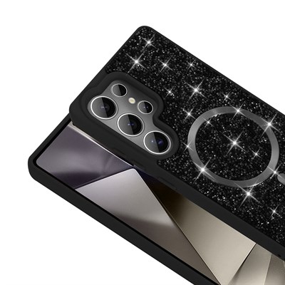 Galaxy S26 Ultra Kılıf Pırlanta Tasarımlı M-safe Şarj Özellikli Zore Mozaik Silikon Kapak