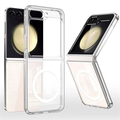 Galaxy Z Flip 7 Kılıf M-safe Şarj Özellikli Şeffaf Sert PC Zore Embos Kapak