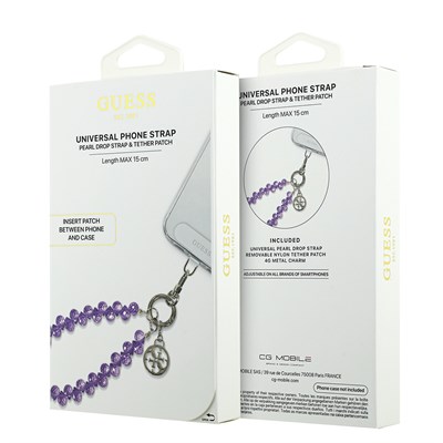 Guess Orjinal Lisanslı 4G Metal Logolu Kristal Taşlı Telefon Bilek Askı Zinciri