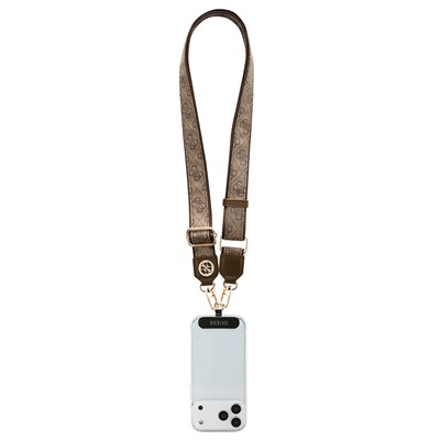 Guess Orjinal Lisanslı Taşlı 4G Metal Logolu Çapraz Vücut Telefon Askı Kayışı 150cm