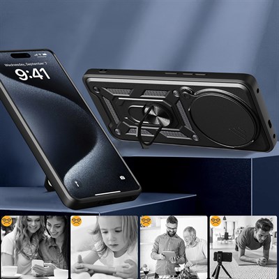 Honor Magic 7 Lite Kılıf Magnetik Standlı Kamera Korumalı Zore Sürgülü Vega Kapak