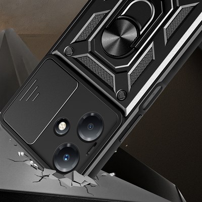 İnfinix Hot 30 Play Kılıf Magnetik Standlı Kamera Korumalı Zore Sürgülü Vega Kapak