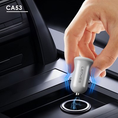 Lenyes CA53 Hızlı Şarj Özellikli Dual Type-C + USB-A Portlu Mini Araç Şarj Aleti 30W