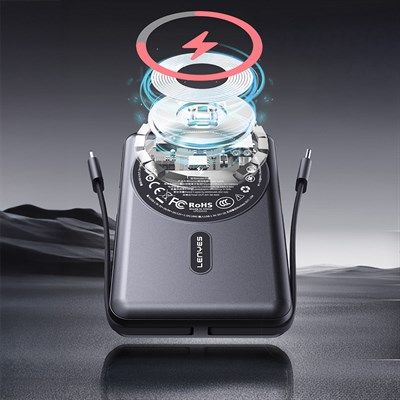 Lenyes P571 PD 22.5W Standlı M-safe Şarj Özellikli Type-C ve Lightning Kablolu Powerbank 15W 10000mAh