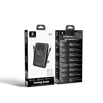 Lenyes P571 PD 22.5W Standlı M-safe Şarj Özellikli Type-C ve Lightning Kablolu Powerbank 15W 10000mAh