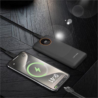Lenyes P852L Dijital LED Göstergeli Type-C ve Lightning Kablolu Powerbank 22.5W 20000mAh