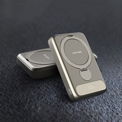 Lenyes PW1012D PD 20W Dijital LED Göstergeli 360 Derece Dönebilen Standlı Kablosuz Şarj Özellikli Wireless Powerbank 15W 10000mAh