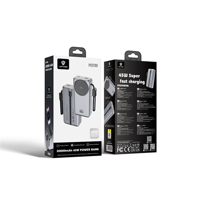 Lenyes PX279D Dijital LED Ekranlı Type-C ve Lightning Kablolu Powerbank 45W 20.000mAh