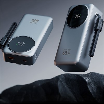 Lenyes PX379D Dijital LED Ekranlı Type-C ve Lightning Kablolu Powerbank 65W 30.000mAh