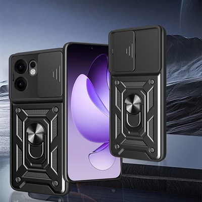 Oppo Reno 13F 5G Kılıf Magnetik Standlı Kamera Korumalı Zore Sürgülü Vega Kapak