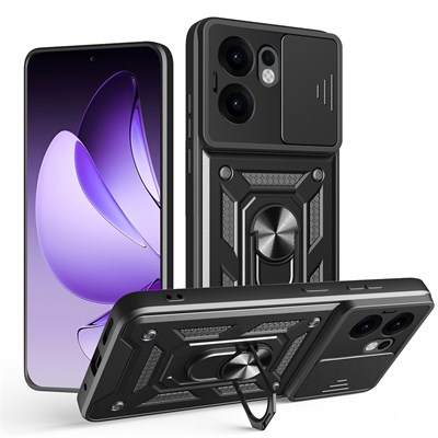 Oppo Reno 13F 5G Kılıf Magnetik Standlı Kamera Korumalı Zore Sürgülü Vega Kapak