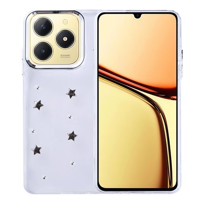 Realme C61 Kılıf Airbag Tasarımlı Simli Şeffaf Zore Kutup Kapak