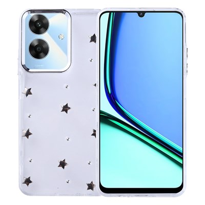 Realme Note 60 Kılıf Airbag Tasarımlı Simli Şeffaf Zore Kutup Kapak