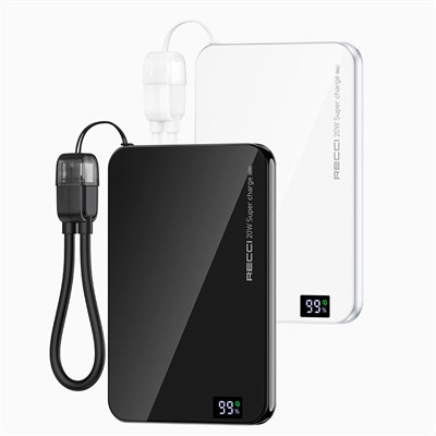 Recci RPB-W41 PD 20W Ultra İnce Hızlı Şarj Özellikli Type-C Kablolu Powerbank 15W 5000mAh