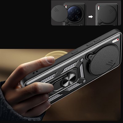Tecno Camon 40 Premier 5G Kılıf Magnetik Standlı Kamera Korumalı Zore Sürgülü Vega Kapak