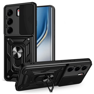 Tecno Camon 40 Pro 4G Kılıf Magnetik Standlı Kamera Korumalı Zore Sürgülü Vega Kapak