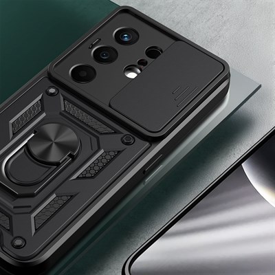 Tecno Camon 50 Kılıf Magnetik Standlı Kamera Korumalı Zore Sürgülü Vega Kapak