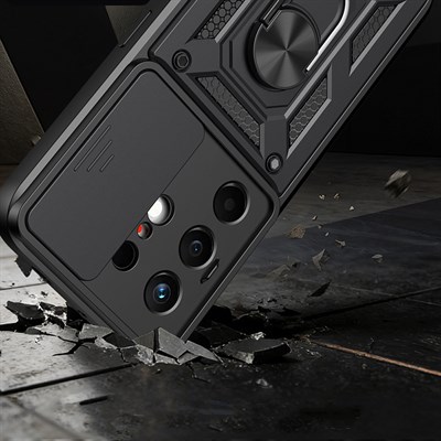 Tecno Camon 50 Kılıf Magnetik Standlı Kamera Korumalı Zore Sürgülü Vega Kapak