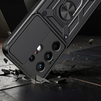 Tecno Camon 50 Pro Kılıf Magnetik Standlı Kamera Korumalı Zore Sürgülü Vega Kapak