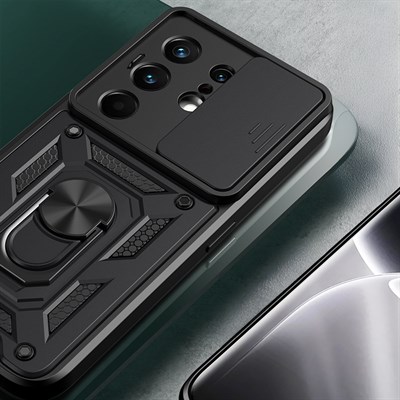 Tecno Camon 50 Pro Kılıf Magnetik Standlı Kamera Korumalı Zore Sürgülü Vega Kapak