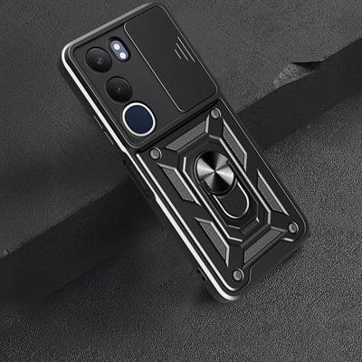 Vivo Y19S Kılıf Magnetik Standlı Kamera Korumalı Zore Sürgülü Vega Kapak