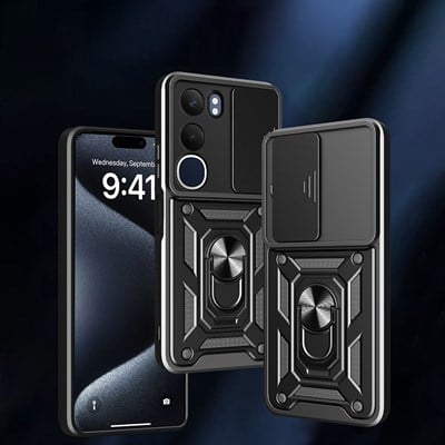 Vivo Y19S Kılıf Magnetik Standlı Kamera Korumalı Zore Sürgülü Vega Kapak