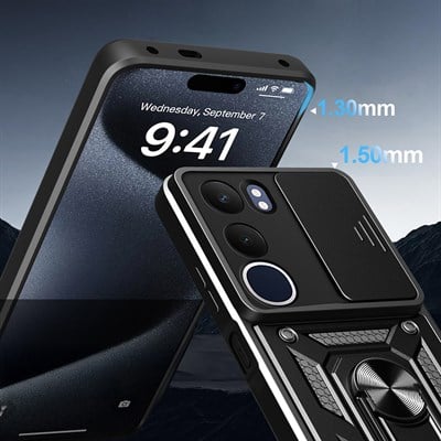 Vivo Y19S Kılıf Magnetik Standlı Kamera Korumalı Zore Sürgülü Vega Kapak