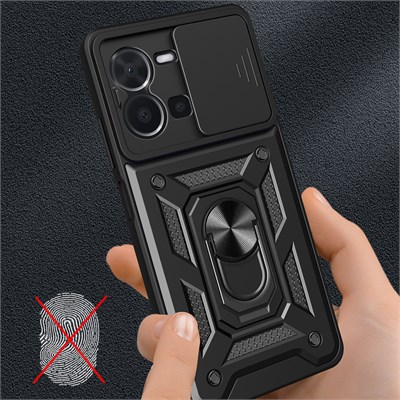 Vivo Y35 Kılıf Magnetik Standlı Kamera Korumalı Zore Sürgülü Vega Kapak