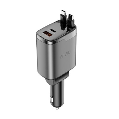 Wiwu Wi-CC034 Type-C + USB-A Hızlı Şarj Özellikli GaN Teknolojili Dahili Kablolu Araç Şarj Aleti 11W