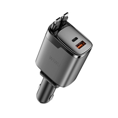 Wiwu Wi-CC034 Type-C + USB-A Hızlı Şarj Özellikli GaN Teknolojili Dahili Kablolu Araç Şarj Aleti 11W