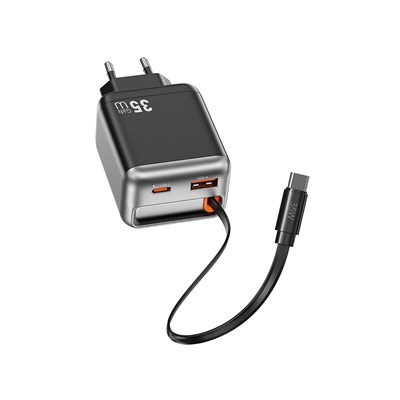 Wiwu Wi-G029 Helix Serisi GaN Teknolojili Hızlı Şarj Başlığı USB-A to Type-C PD 35W Type-C Kablolu Şarj Seti