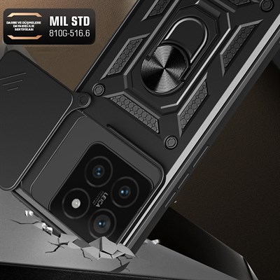 Xiaomi 14T Pro Kılıf Magnetik Standlı Kamera Korumalı Zore Sürgülü Vega Kapak