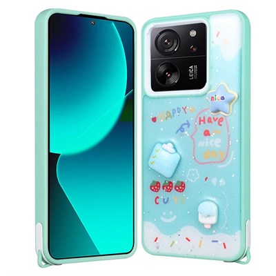 Xiaomi Mi 13T Pro Kılıf Parlayan Sıvılı Simli Kabartma Figürlü Zore Cevze Kapak