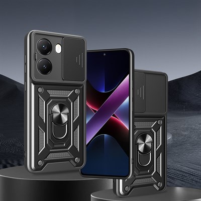 Xiaomi Poco X7 Pro Kılıf Magnetik Standlı Kamera Korumalı Zore Sürgülü Vega Kapak