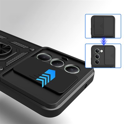 Xiaomi Redmi 15 Kılıf Magnetik Standlı Kamera Korumalı Zore Sürgülü Vega Kapak