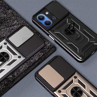 Xiaomi Redmi 15C Kılıf Magnetik Standlı Kamera Korumalı Zore Sürgülü Vega Kapak