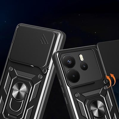 Xiaomi Redmi Note 14 Kılıf Magnetik Standlı Kamera Korumalı Zore Sürgülü Vega Kapak