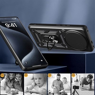 Xiaomi Redmi Note 14 Pro 4G Kılıf Magnetik Standlı Kamera Korumalı Zore Sürgülü Vega Kapak
