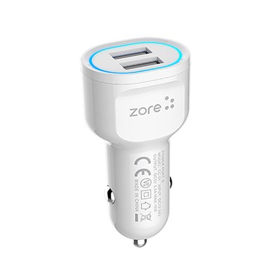 Zore CC-01 Hızlı Şarj Özellikli LED Işıklı Dual USB Araç Şarj Başlığı 18W