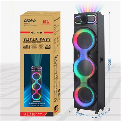 Zore GD-3126 Dijital LED Göstergeli Mikrofonlu RGB TWS Üçlü 10 inç Stereo Bass Kablosuz Karaoke Hoparlör