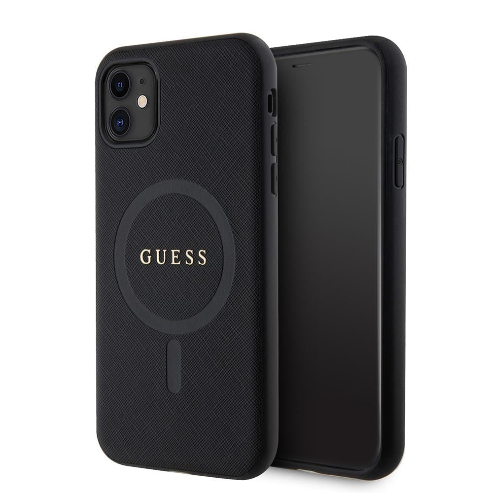 Apple iPhone 11 Kılıf Guess Orjinal Lisanslı M-safe Şarj Özellikli Yazı Logolu Saffiano Classic Kapak