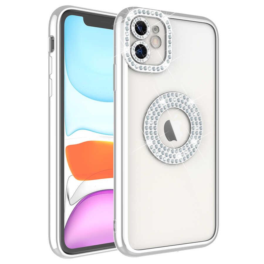 Apple iPhone 12 Kılıf Kamera Korumalı Taş Süslemeli Arkası Şeffaf Zore Asya Kapak