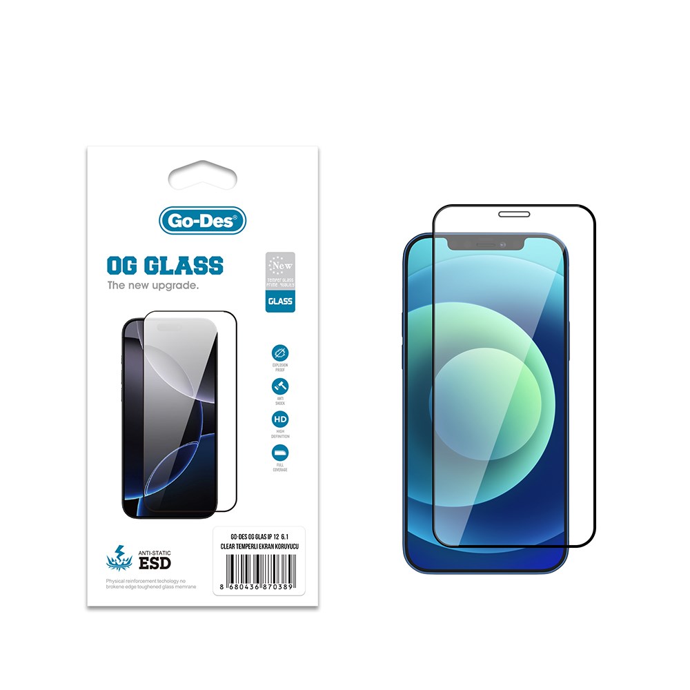 Apple iPhone 12 Pro Go Des OG Glass Antistatik Temperli Cam Ekran Koruyucu