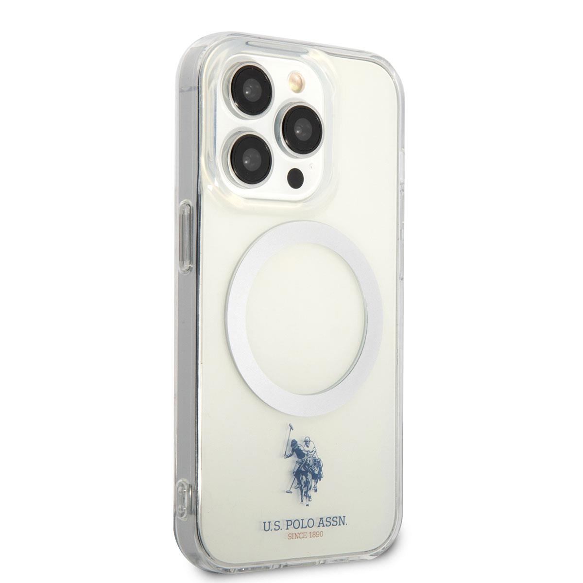 Apple iPhone 14 Pro Kılıf U.S. POLO ASSN. M-safe Şarj Özellikli Transparan Tasarım Kapak