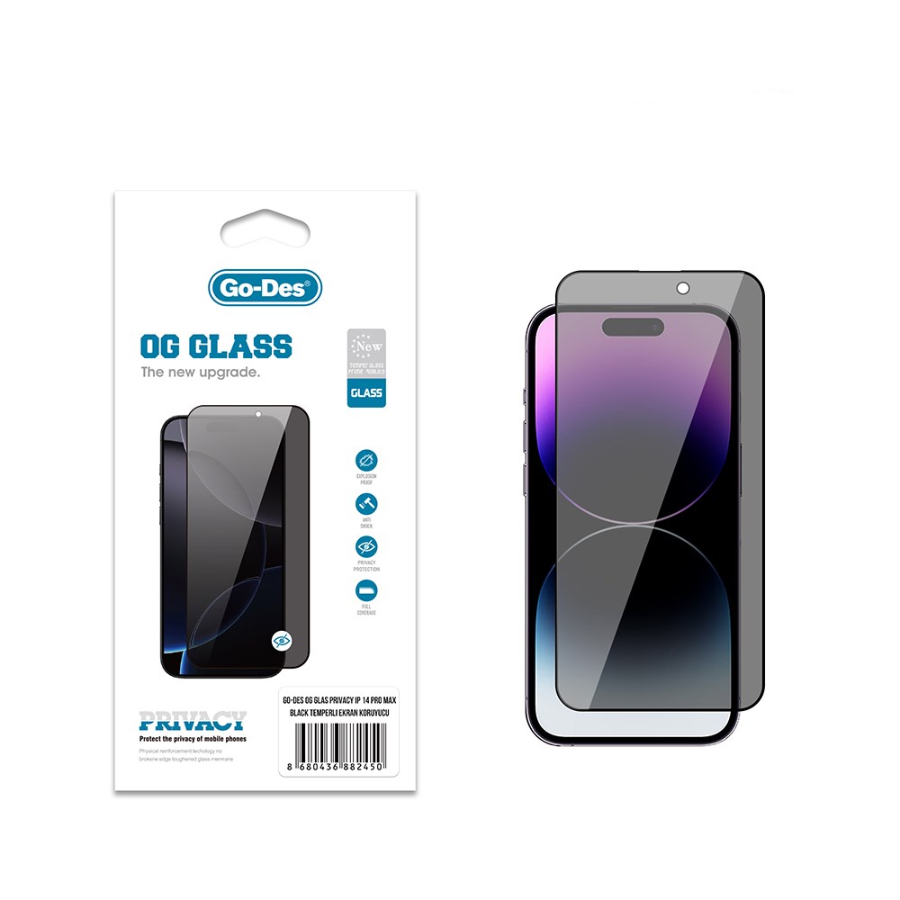Apple iPhone 14 Pro Max Go Des OG Glass Privacy Antistatik Temperli Cam Ekran Koruyucu