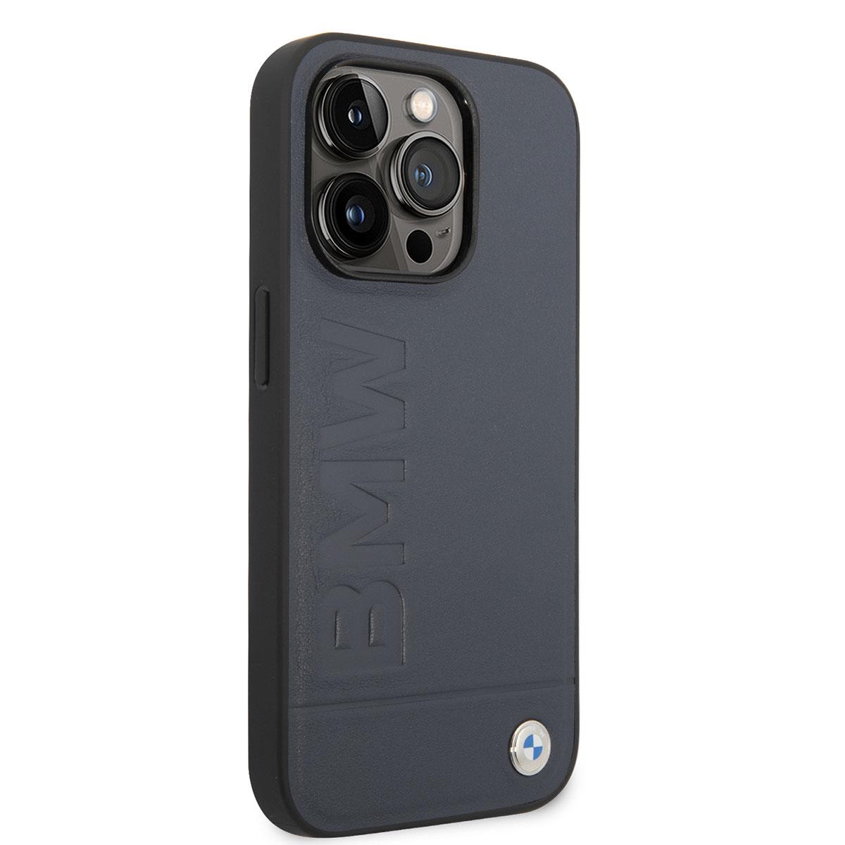 Apple iPhone 14 Pro Max Kılıf BMW M-safe Şarj Özellikli Deri Sıcak Mühür Baskılı Logo Dizayn Kapak