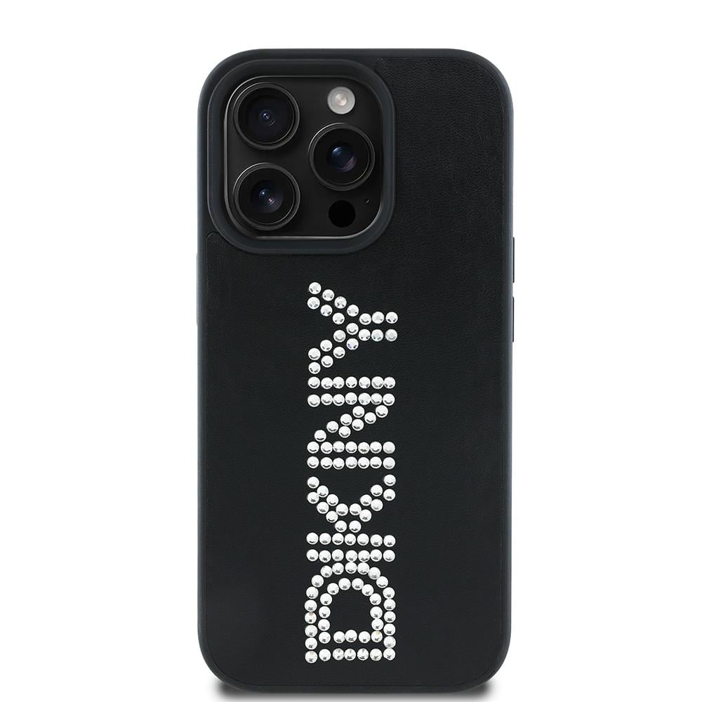 Apple iPhone 14 Pro Max Kılıf DKNY Orjinal Lisanslı Taşlı DKNY Yazılı Metalik Rhinestones PU Deri Kapak