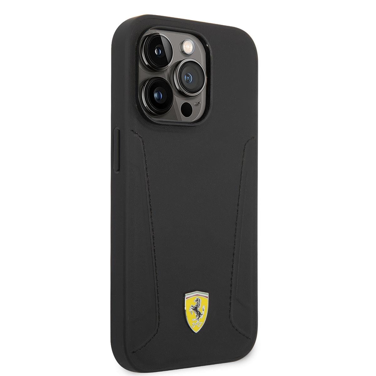 Apple iPhone 14 Pro Max Kılıf Ferrari M-safe Şarj Özellikli Deri Kenarları Damgalı Dizayn Kapak