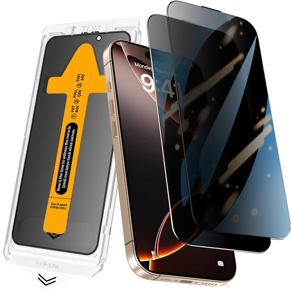 Apple iPhone 14 Zore 2.5D Oliv Privacy Temperli Cam Ekran Koruyucu + Kolay Uygulama Aparatı